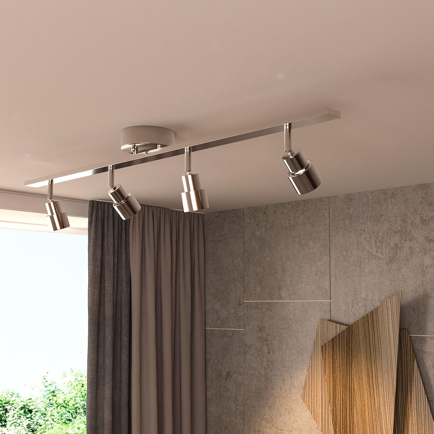 LEDMyplace 28W LED 4-Track Light, Flexible Rotatable Head, Steel & Clear Glass Lens Brushed Nickle Finish, Wall Mount Dimmable Ceiling Spot Lighting Kit for Accent Task Kitchen (3000K Warm White)