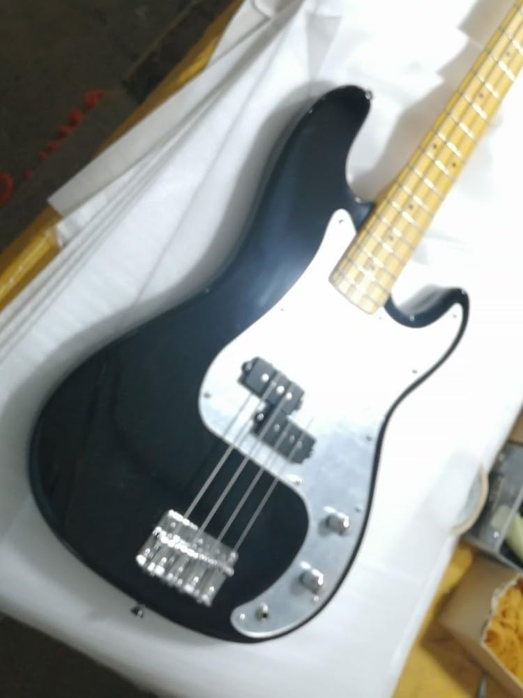 Custom Magic Black Color Precision Bass, Solid Body With Silver Mirror Pickguard, 4 Strings