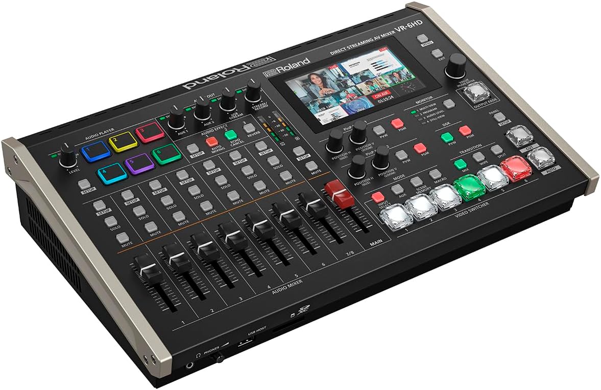 Roland VR-6HD | Ultra-compact Audio/Video Mixer with Direct Streaming Encoders | Ideal for Livestreaming | Extensive A/V Connectivity | 4.3” Touch Screen Multi-Viewer Display | Advanced Editing Tools