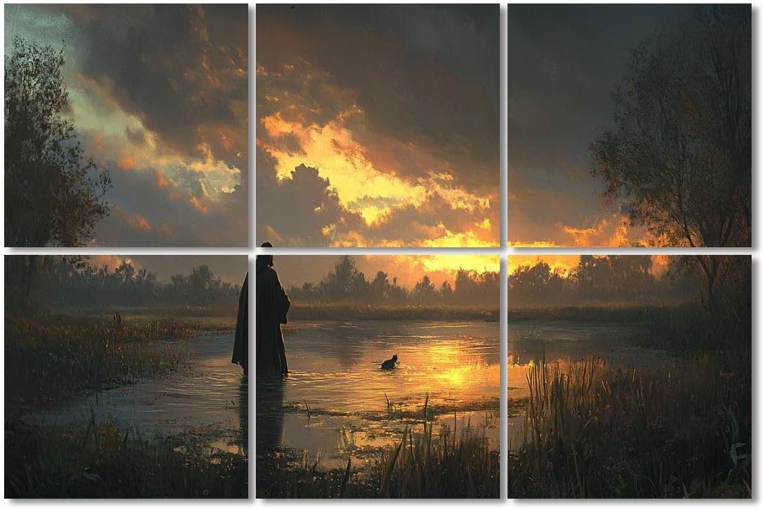 6 Pack Art Acoustic Panels Sound Absorbing Back Sunset Silhouette Water Reflection Trees Stormy Sky Realistic Decorative Soundproof Wall Panels Self Adhesive for Recording Studios Office 72