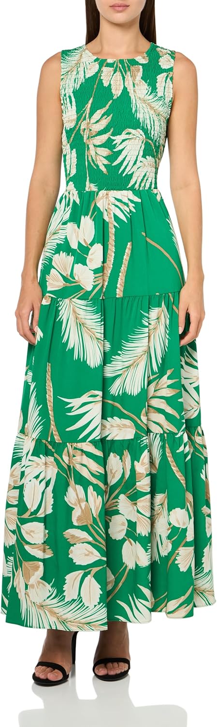 Anne Klein Women's Smocked, Tiered Printed Dress