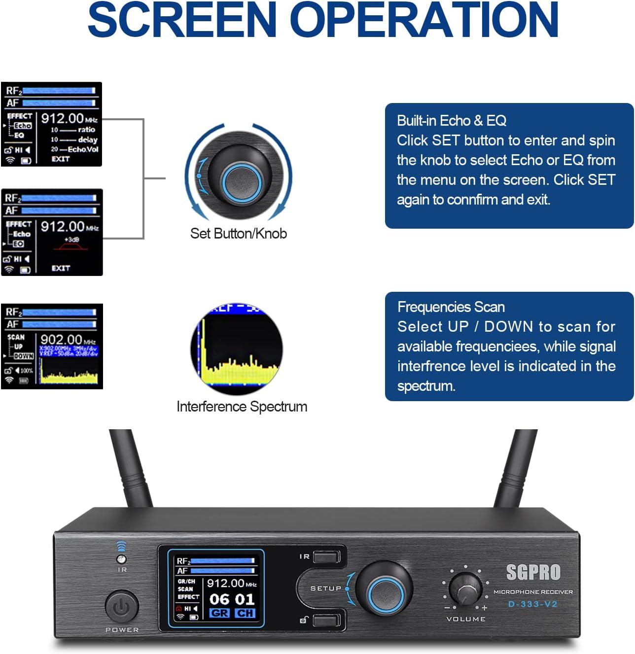 Saxophone Wireless Microphone Professional Gooseneck Clip-on Mic with Preset EQ & ECHOs, 262 Ft Transmission and Rechargeable Transmitter, for Soprano, Tenor, Alto, and Baritone Saxophone