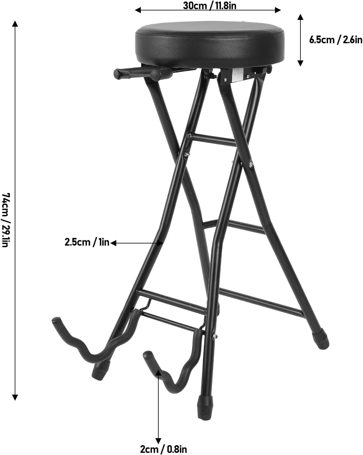 Walfront Foldable Guitar Stool Seat Bass Stool Comes with a Crossbar Guitar Chair Seat Built in Stand with EVA Foam Cradle for Studio