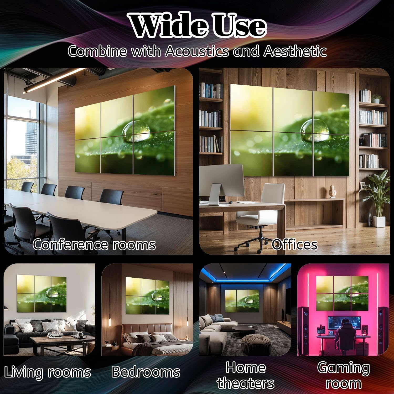 6 Pack Art Acoustic Panels Water Drop Nature Environmental Issues Sustainable Resources Sound Absorbing Panel 48