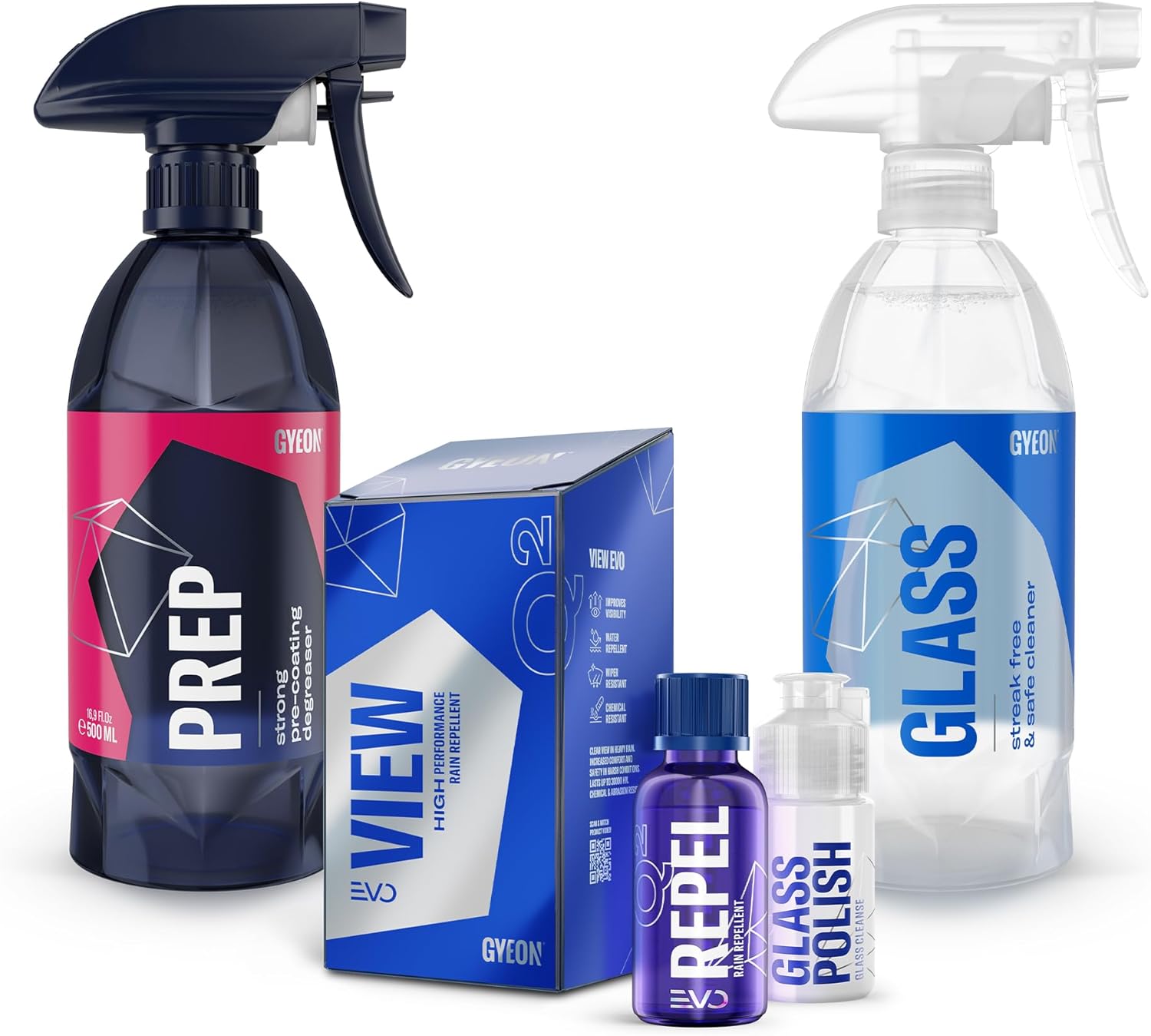 Gyeon Glass Coating & Cleaning Kit – View Ceramic Windshield Coating + Prep 500ml & Glass 500ml for Maximum Visibility and Hydrophobic Protection