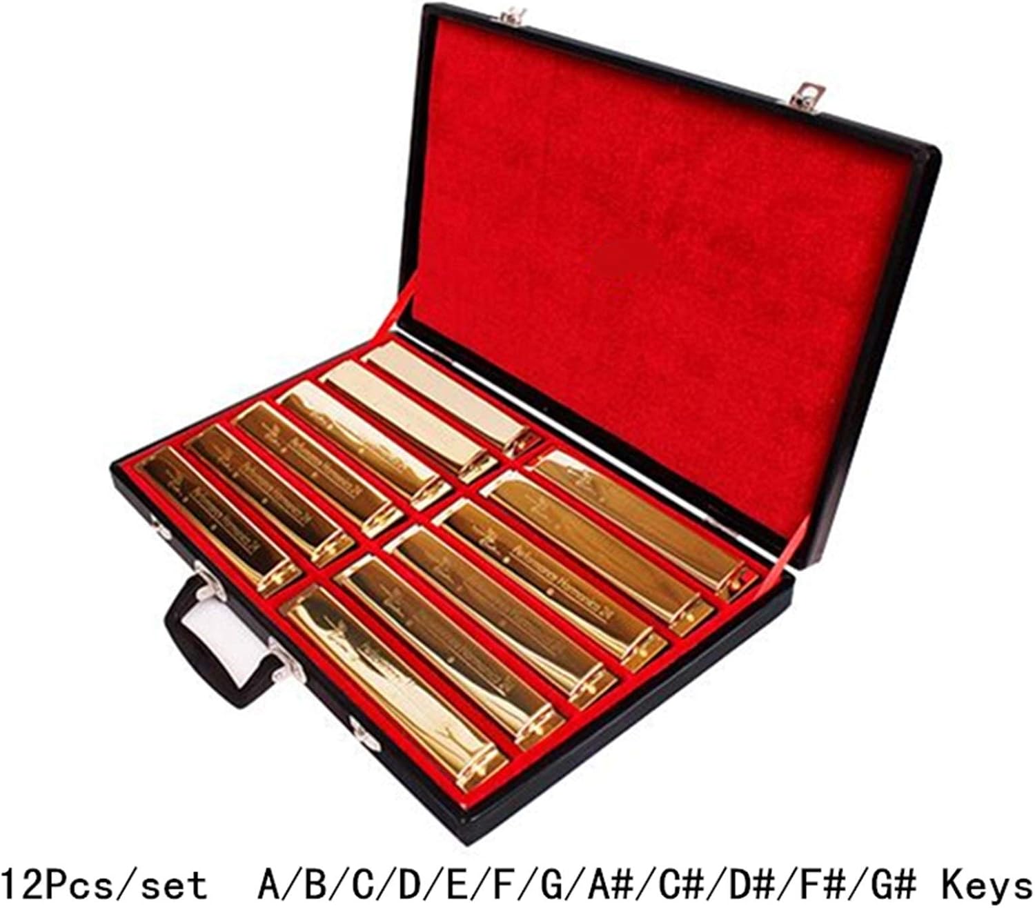 Harmonica 12Pcs/Set Harmonica 24 Hole 12- Tune Set Packing Golden Color Tremolo Harp with Gift Box Mouth Organ for Collect Gaita