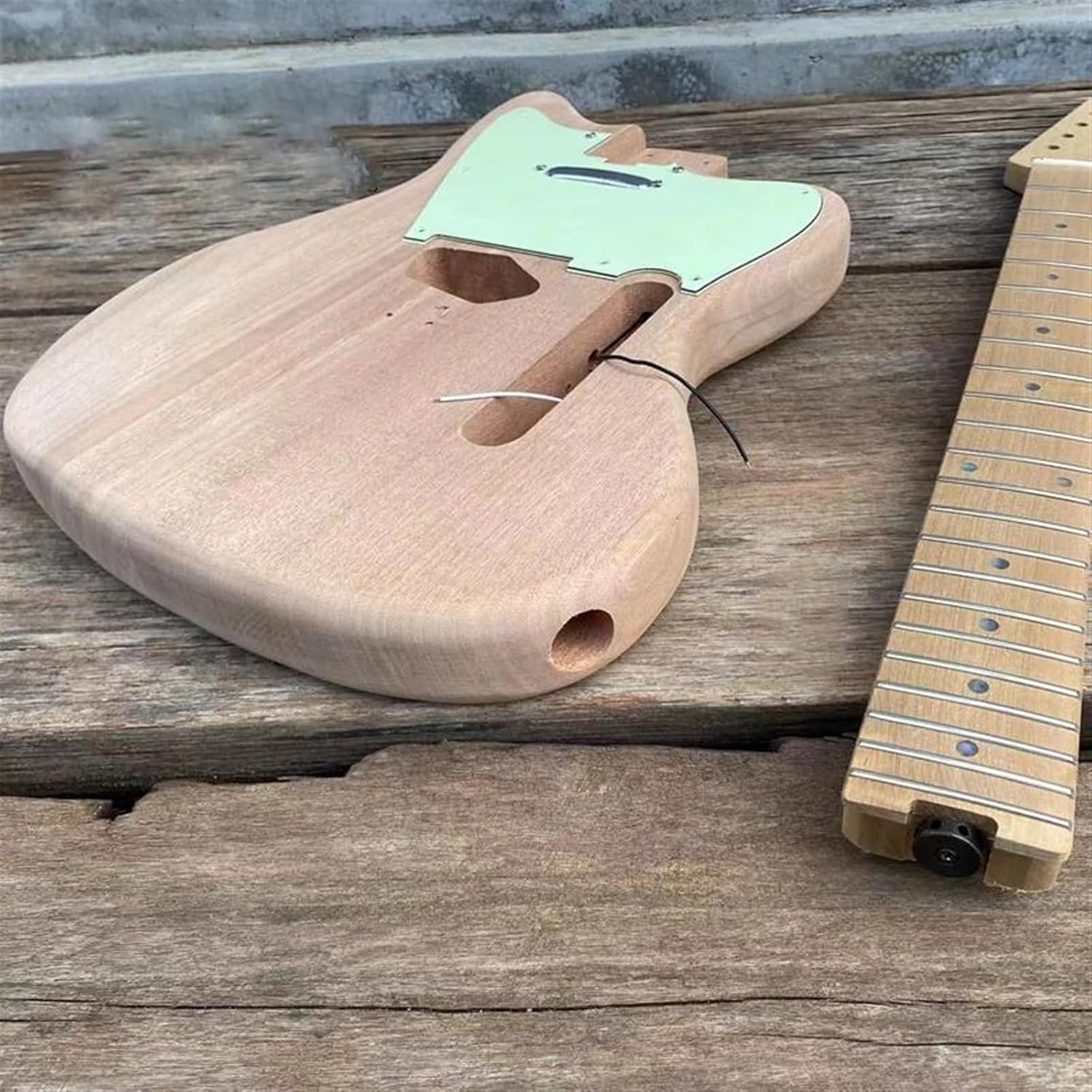 Guitar Body Guitar Replacement Parts DIY Unfinished Electric Guitar Kits Mint Green Pickguard Inlay Maple Or Rosewood Fretboard with Guitar Parts(Maple)