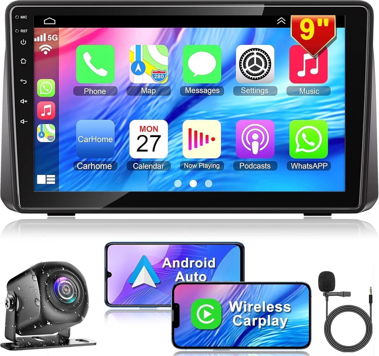 4+64 Android 13 Car Radio for Dodge Grand Caravan 2008-2020, Chrysler Grand Voyager/Town&Country 2011-2015, 9 Inch Screen Car Stereo with Wireless Carplay&Android Auto,GPS/WiFi/Bluetooth/FM,DVR/DSP