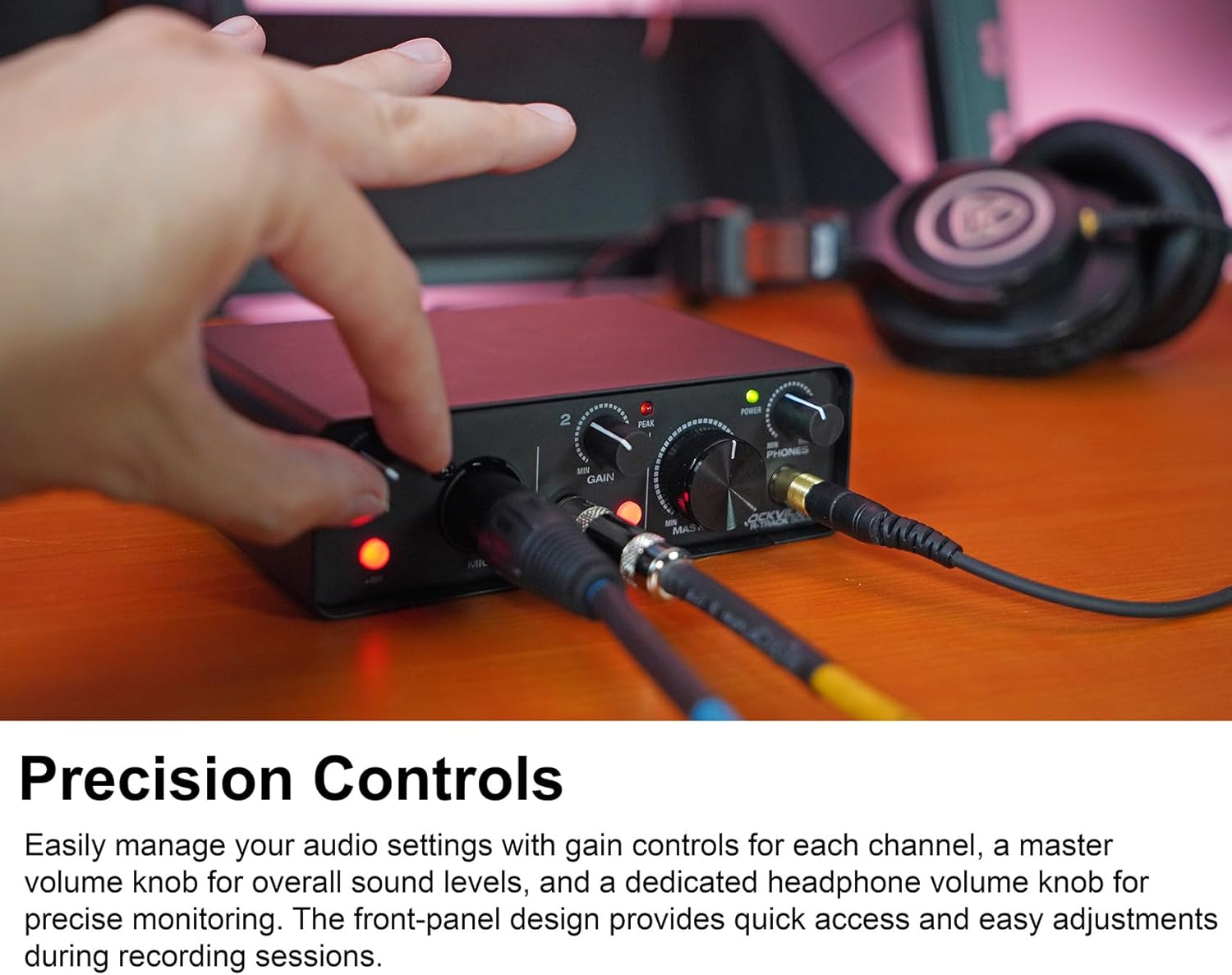 Rockville Bundle: Rockville R-TRACK SOLO Recording USB C Audio Interface 24Bit 192Khz+ASIO Drivers Bundle with Rockville PRO-M50 Studio Headphones w/Detachable Coil Cable (2 Items)