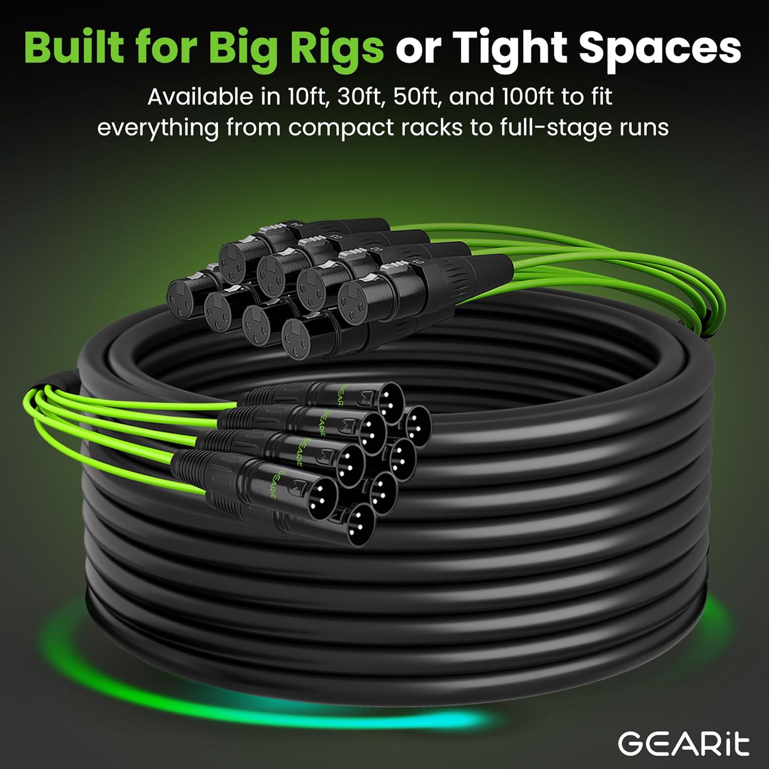 GEARit 8-Channel XLR Snake Cable (10 ft) - 100% Oxygen-Free Copper Snake Wire, Channel Labels, Metal XLR Connectors for Pro Audio - 10 Feet
