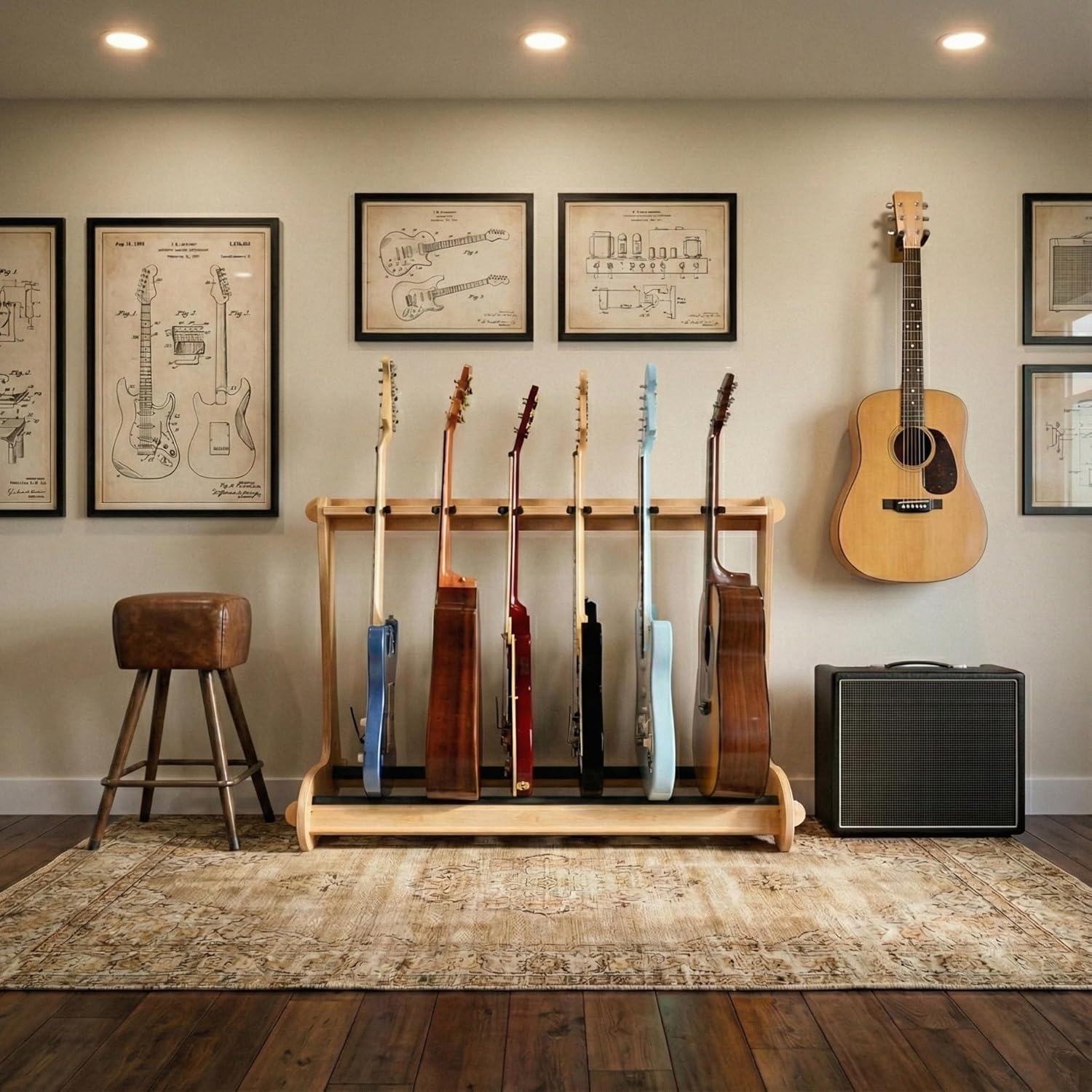 A&S Crafted Products The VersaRack Six Guitar Stand | Holds Acoustics & Electrics | Nitro Safe | Made In U.S.A.