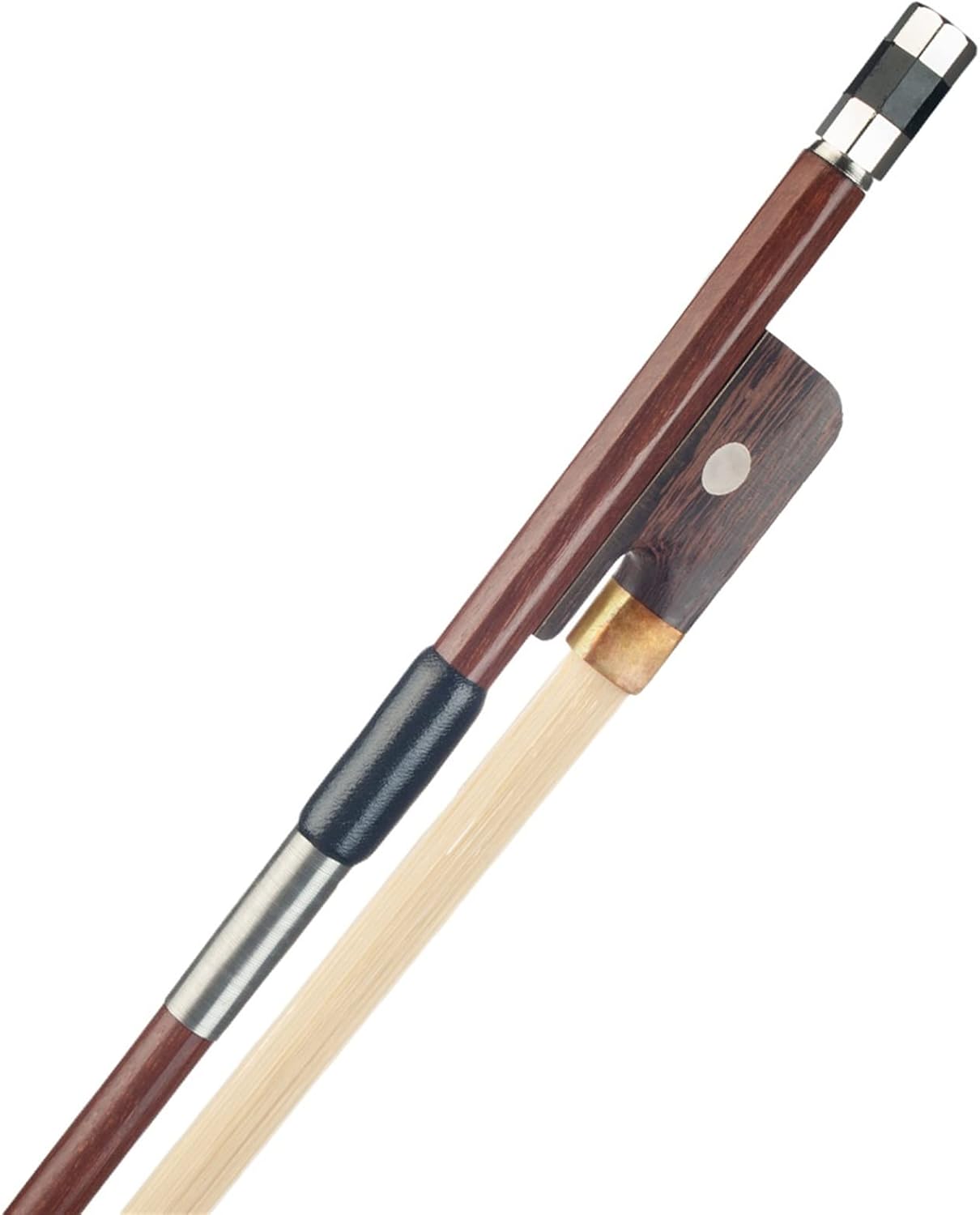 TSTS Full Size 4/4 Upright Double Bass Bow French Style Brazilwood Handmade Bass Bow White Horsetail Round Stick Professional Violin Bow