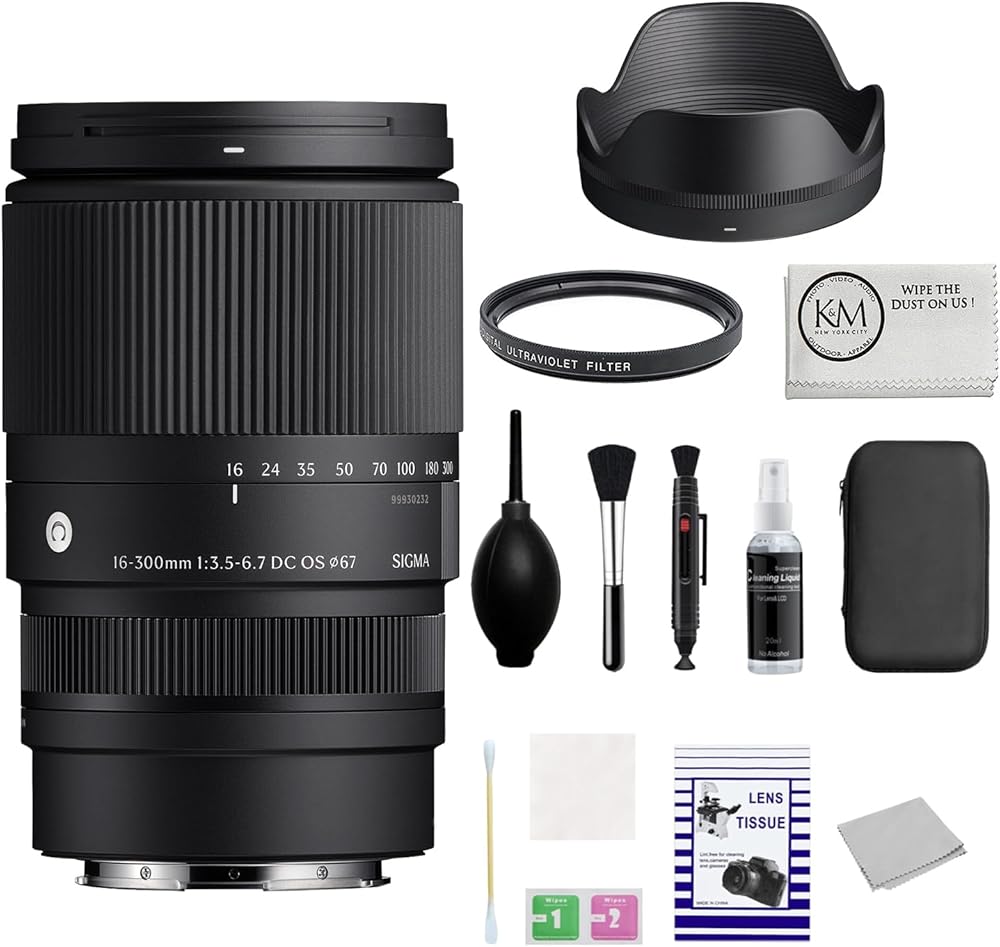 Sigma 16-300mm f/3.5-6.7 DC OS Contemporary Lens (E Mount) Bundle with UV Filter + Cleaning Kit + Microfiber Cloth (4 Items)