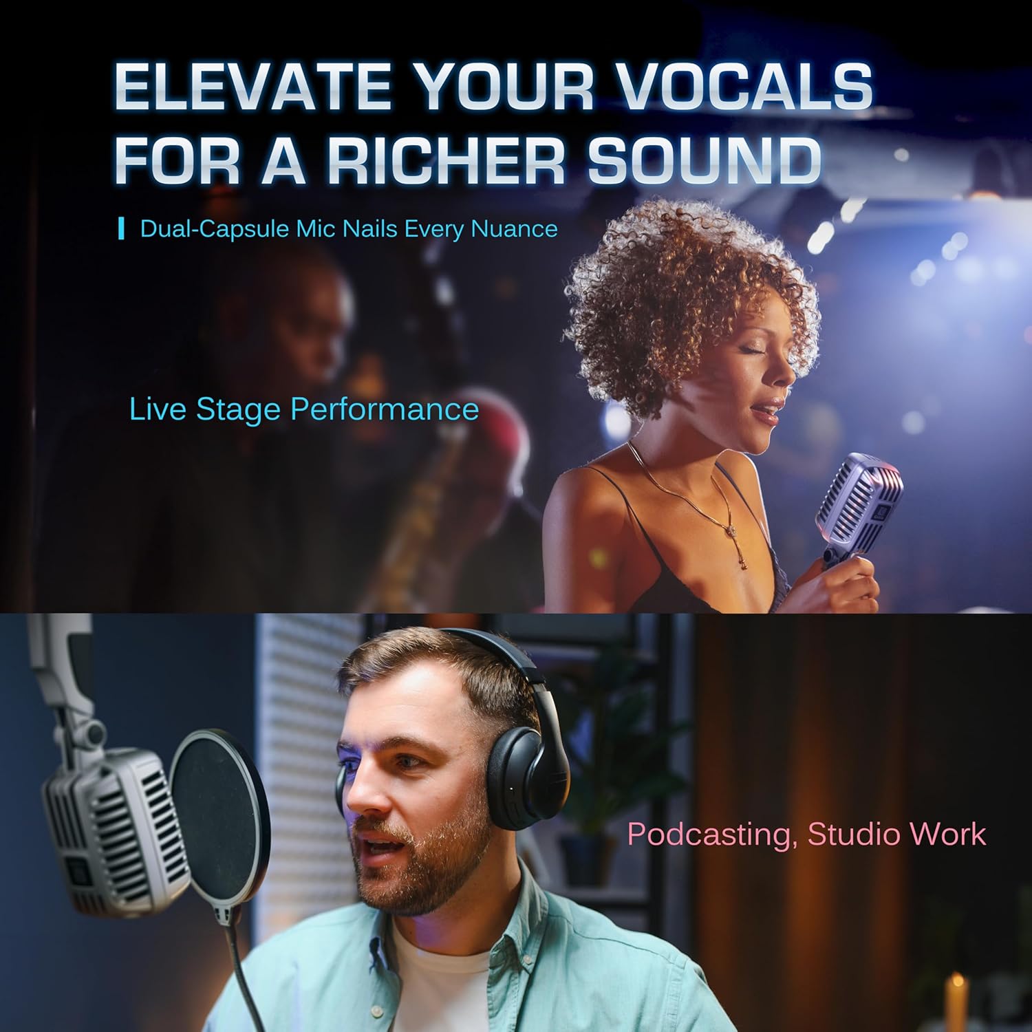 CAROL CLM-101 Professional Vintage Wired Microphone – Dynamic Supercardioid with Dual Microphone-Capsules for Singing, Karaoke, and Stage, Includes Mic, Storage Bag & Switch(Cable Not Included) -Black