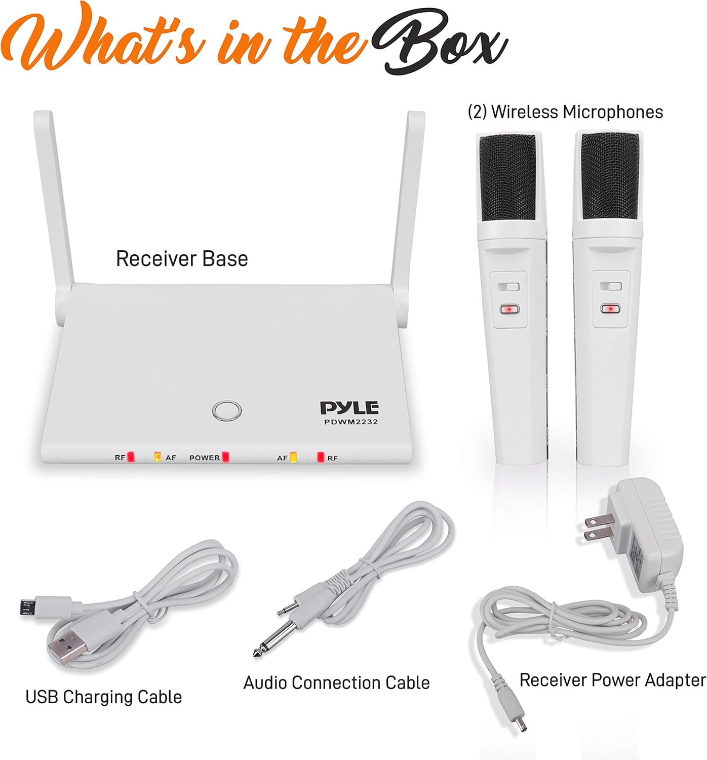 Pyle, Wireless Microphone System USB Rechargeable Batteries 2 Handheld Mics,1 Compact Base, for PA Karaoke Dj, High Performance, Portable Easy Carry PDWM2232