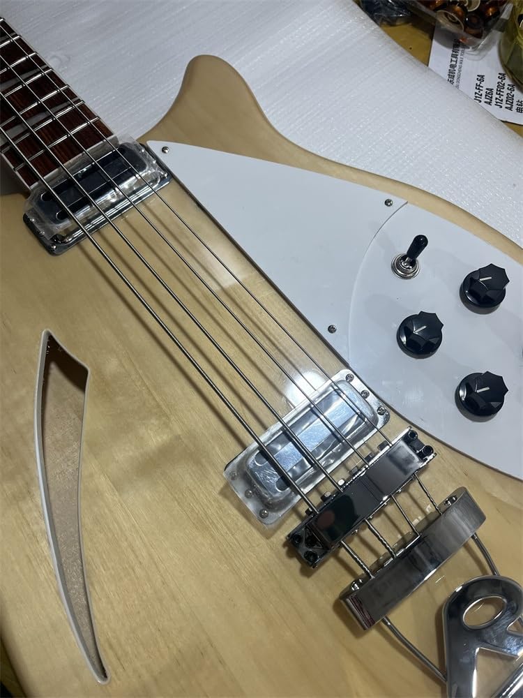 Custom Bass Guitar 4 String Rosewood Fingerboard Maple Neck White Pickguard Natural Gloss Finish