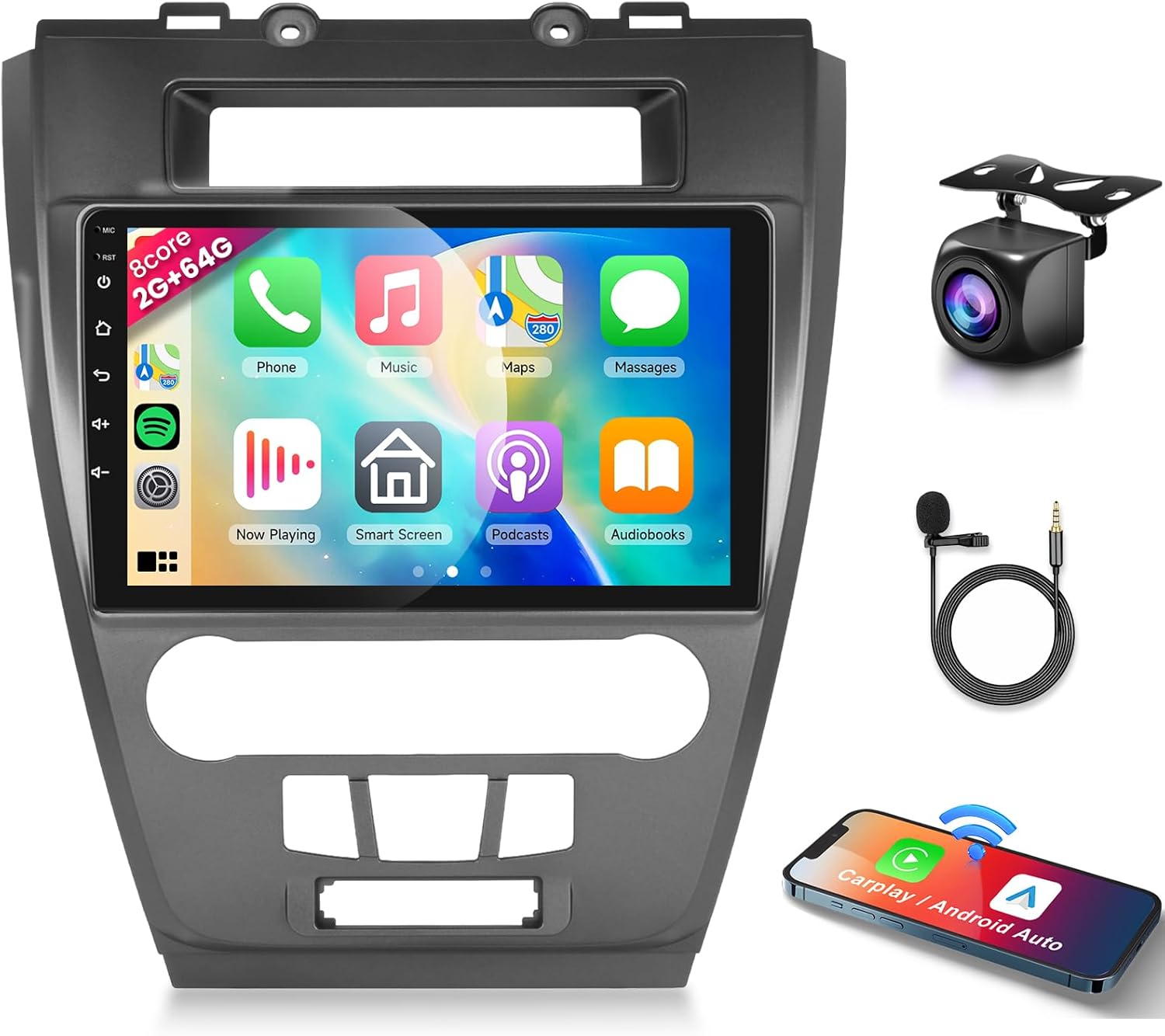 8 CORE 2G+64G Car Radio for Ford Fusion Mondeo Mustang 2009-2012 with Wireless CarPlay Android Auto, 10.1 Inch IPS Touch Screen Stereo Android 13 GPS WiFi Bluetooth DSP SWC AHD Backup Camera