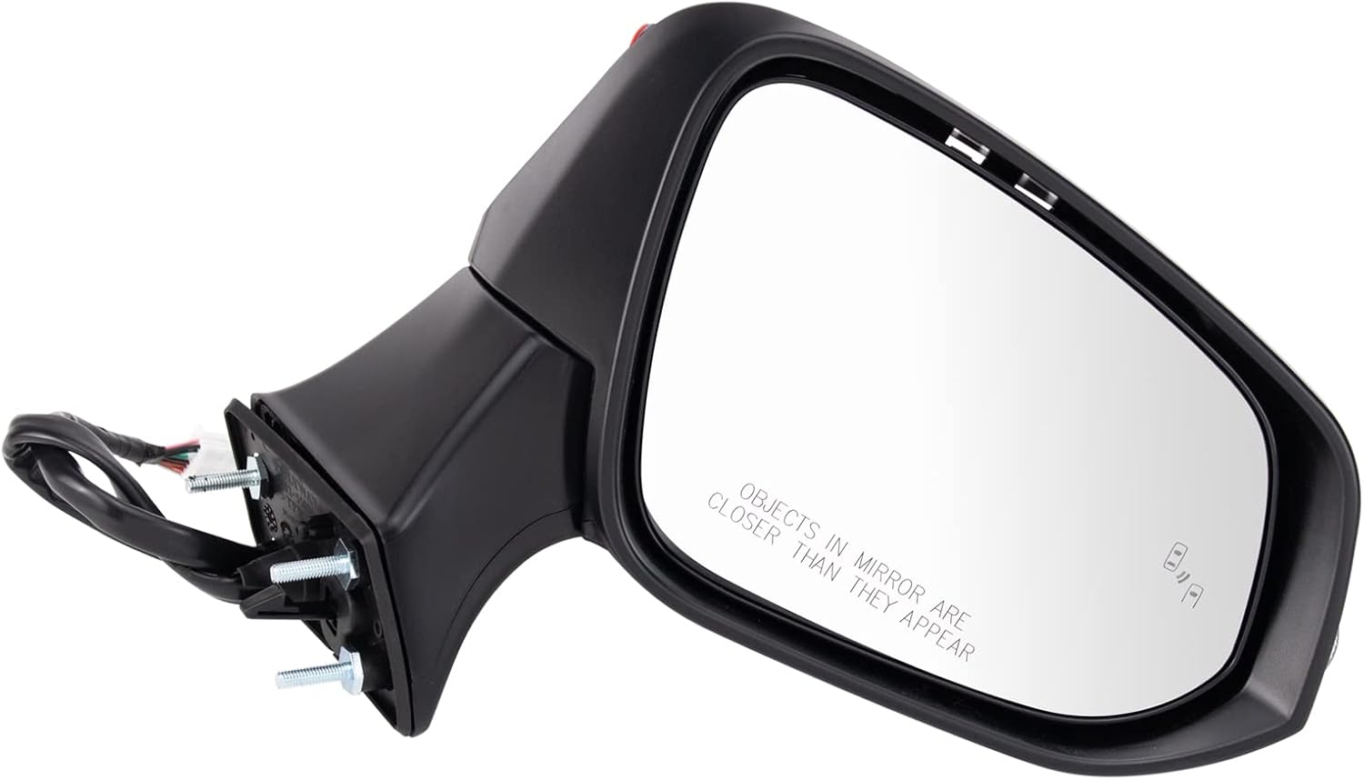 TRQ Passenger Side Mirror Assembly Power Heated Turn Signal Puddle Light Blind Spot Smooth Black Paint to Match Compatible with 2021-2024 Toyota Venza