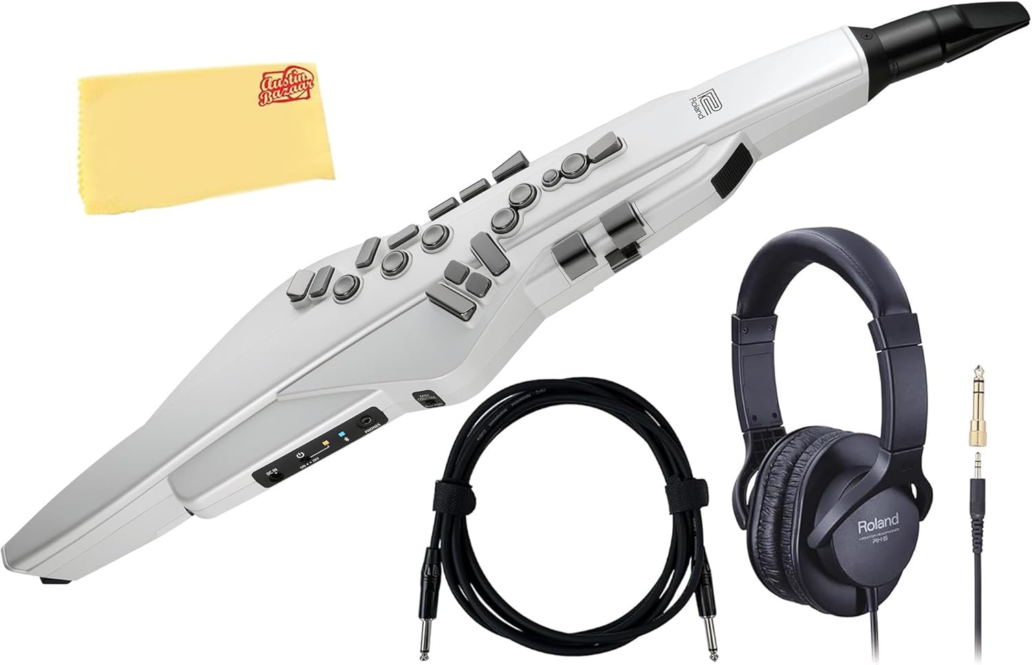 Roland AE-20W Aerophone Digital Saxophone Bundle with Headphones, Instrument Cable, and Austin Bazaar Polishing Cloth