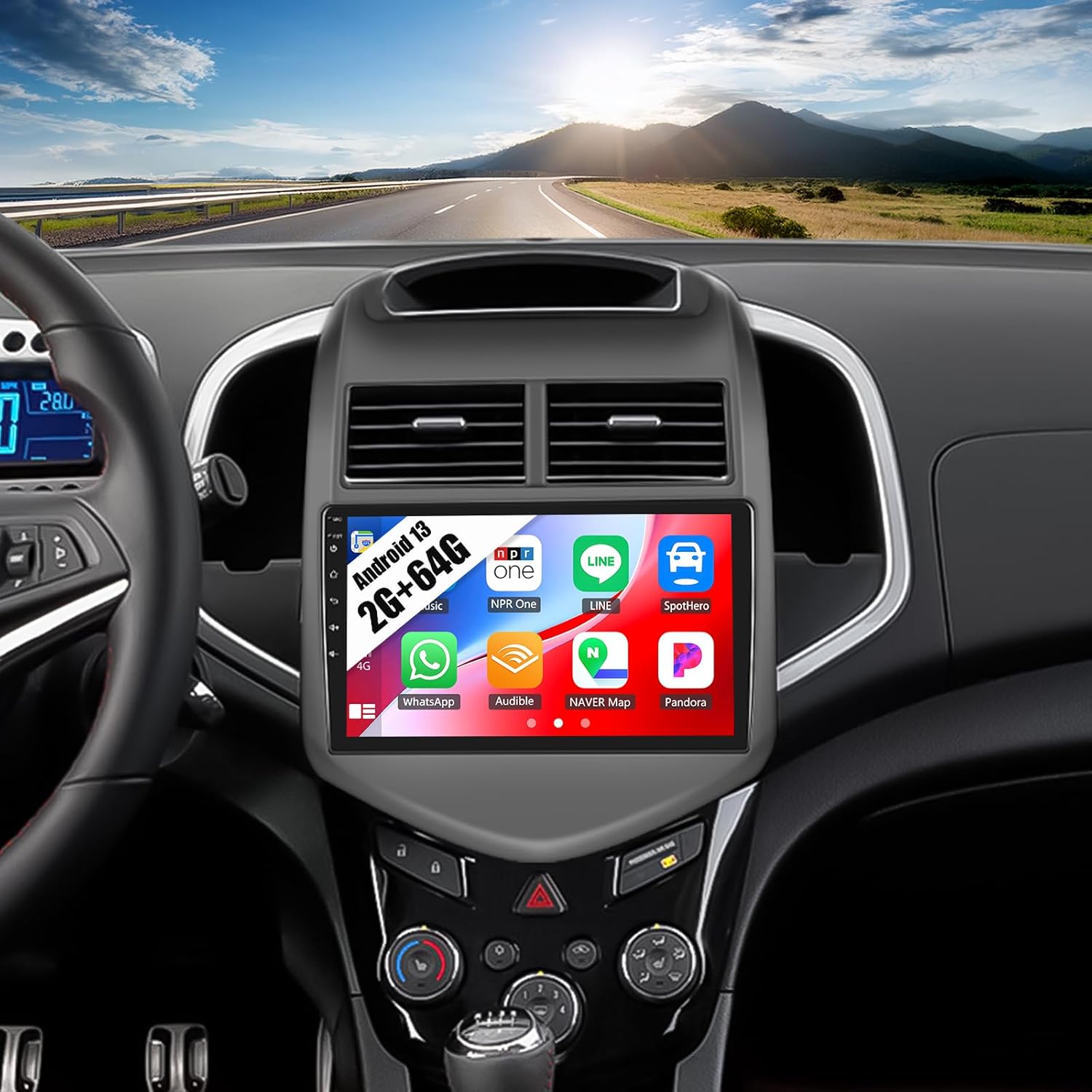 Android Car Stereo for Chevy Aveo Sonic 2011-2015 with Carplay Android Auto Mirror Link 9 inch Touchscreen with GPS Navigation WiFi 26UI Bluetooth FM Backup Camera