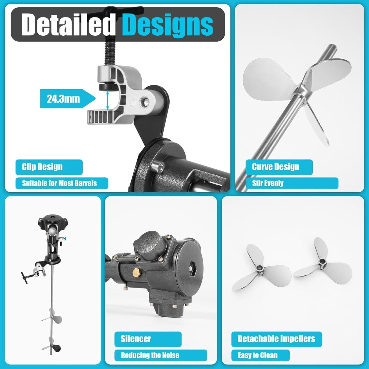 50 Gallon Pneumatic Paint Mixer, Clamp Mount Tank Barrel Drum Mixe, Pneumatic Automatic Mixer Machine, Torque 0-64N.m, Speed 2500RPM, for Ink Coating Mixing Tool