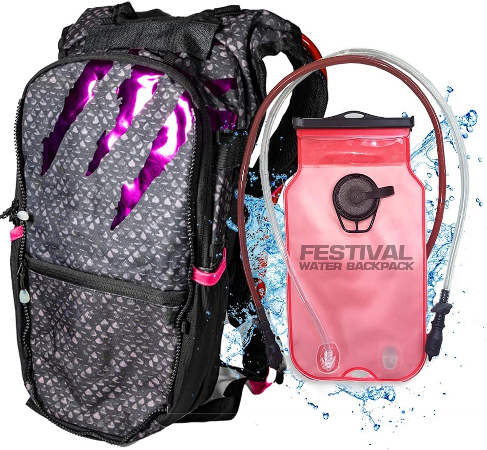 RAVERUNNER® Festival Water Backpack - Dual Chamber Hydration - 3L Insulated Water Backpack for Raves, Festivals, Hiking, Running - Festival Hydration Pack for Hydration Backpack Rave