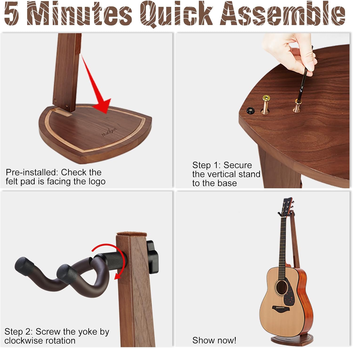 Guitar Stand, Acoustic Guitar Stand Floor, Black Walnut Wood Guitar Stand, Single Guitar Holder Stand for Electric Guitar, Banjo, Mandolin, Hanging Guitar Stands for Home Decor Studio Display