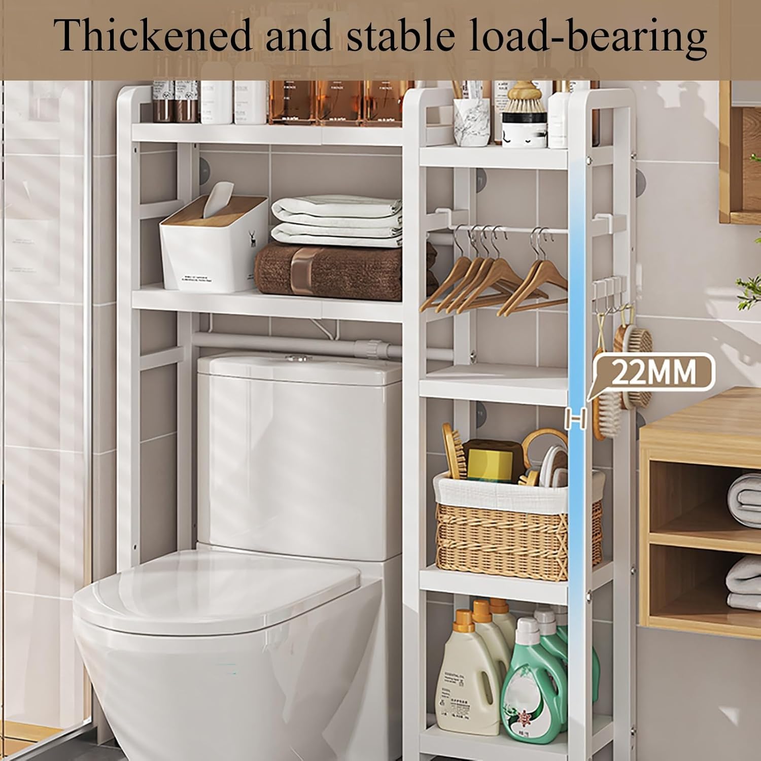 Over The Toilet Storage Rack, Stable Freestanding Above Toilet Organizer, Small Coffee Station Organizer, Adjustable Height Floating Shelf, Corner Wall Shelf for Bathroom Restroom Laundry Balcony