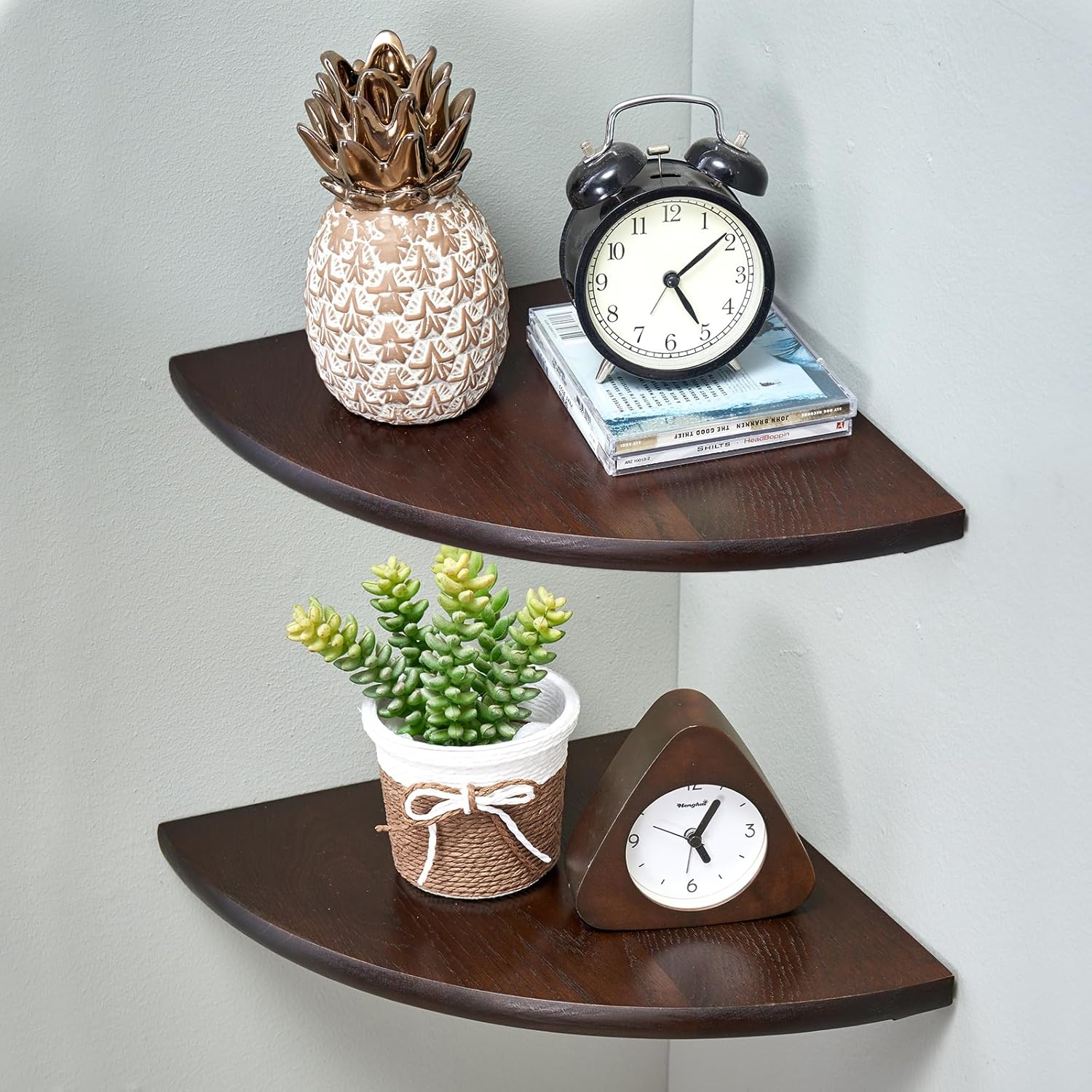 4PCS Corner Shelves Wall Mount Set Round End Floating Speaker Shelf Display Shelf for Small Plant Photo Frame