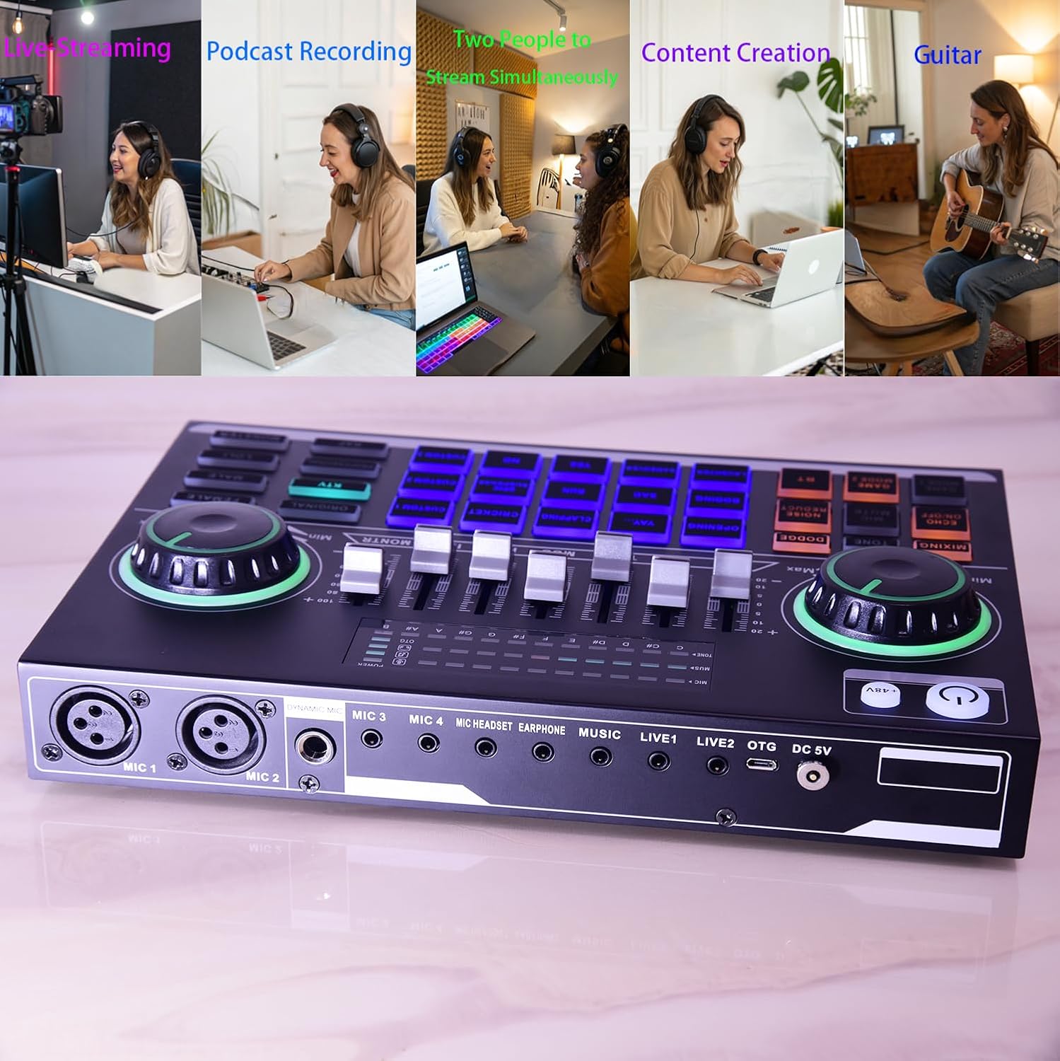 Audio Interface with DJ Mixer and Live Sound Card Portable ALL-IN-ONE Podcast Equipment Bundle Kit, Professional XLR Microphone