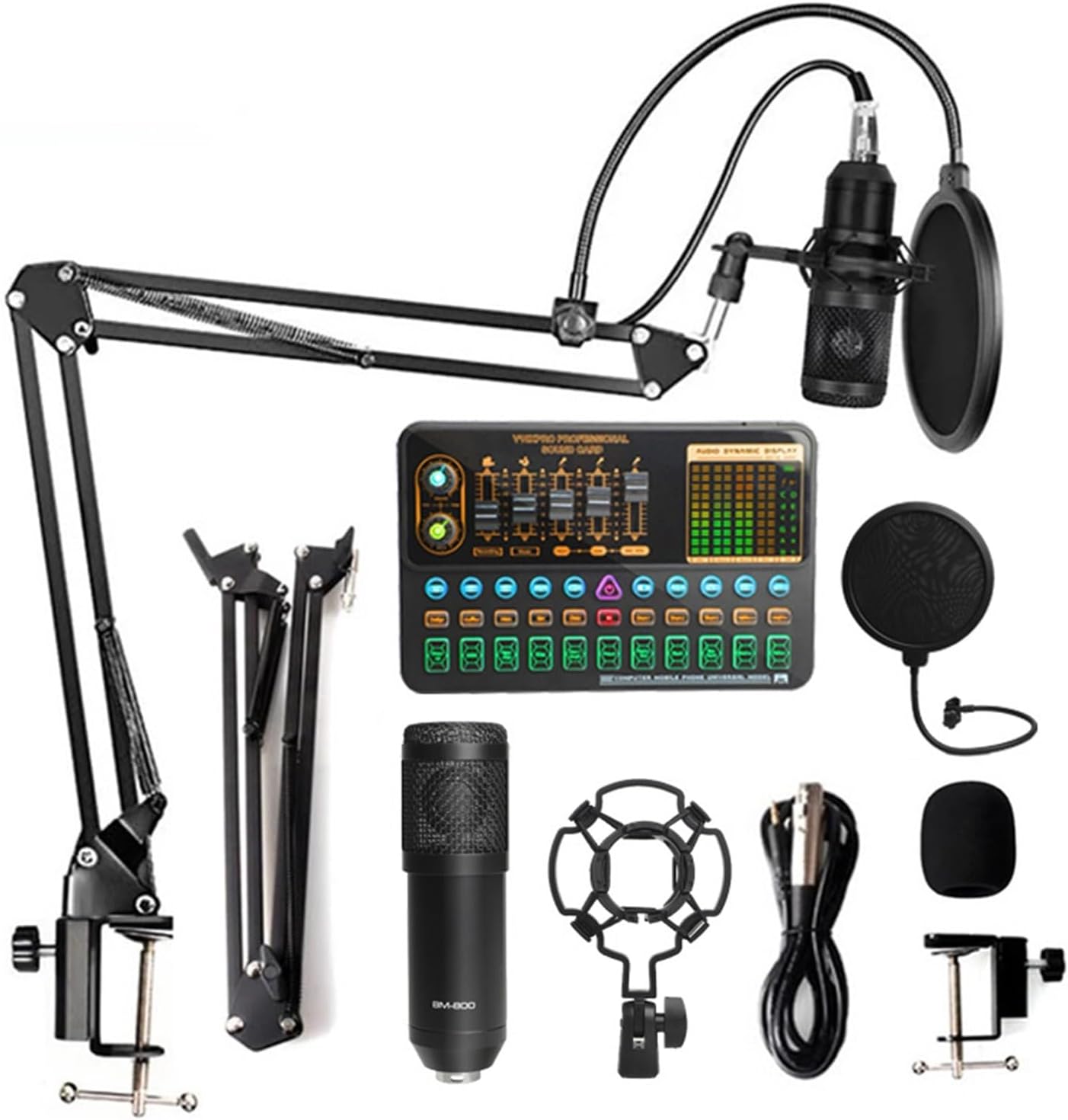 Sound Card Kit BM800 V10XPro Mixer Sound Card Studio Audio Mixer Singing Noise Reduction Microphone Voice Live Broadcast Phone Computer Record Studio Setup For Recording Music