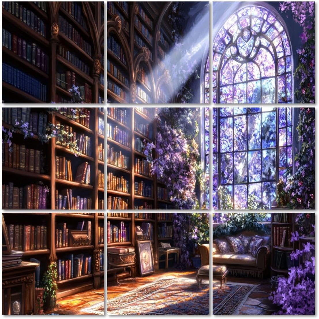Art Acoustic Panels Self Adhesive Mystical Stained Glass Library Light Reflections 9 Packs Decorative Soundproof Wall Panels Large Sound Absorbing Panels for Home Office 60