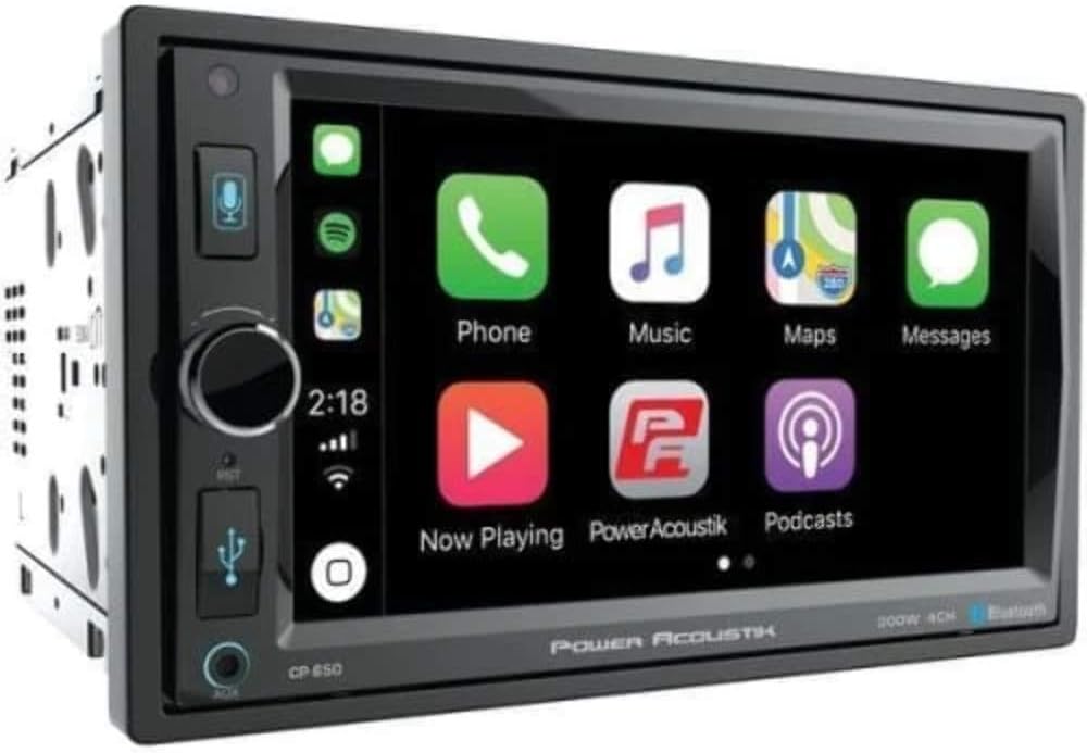 POWER ACOUSTIK CP-650 Double DIN Bluetooth In-Dash Digital Media Car Stereo Receiver with Touchscreen, Apple CarPlay, 6.5