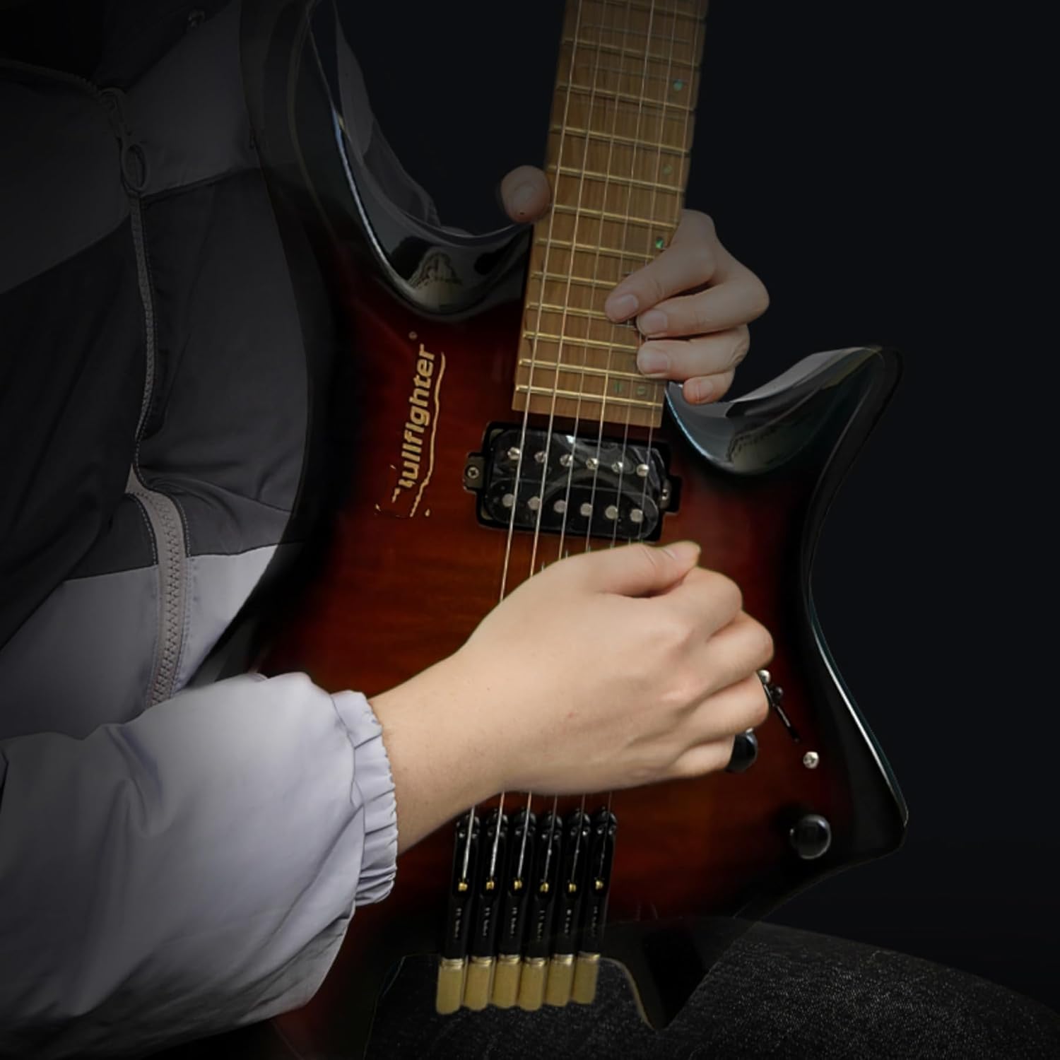 34-Inch Headless Electric Guitar Kit, H-H Pickups with Coil Splitting, Copper String Lock, Roasted Maple Fretboard for Travel and Beginners (Sunburst)