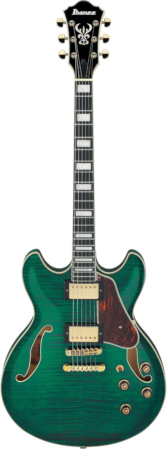 Ibanez AS93FM Artcore Expressionist 6-String Right-Handed Electric Guitar with Flamed Maple Body and Macassar Ebony Fingerboard (Transparent Moss Green)
