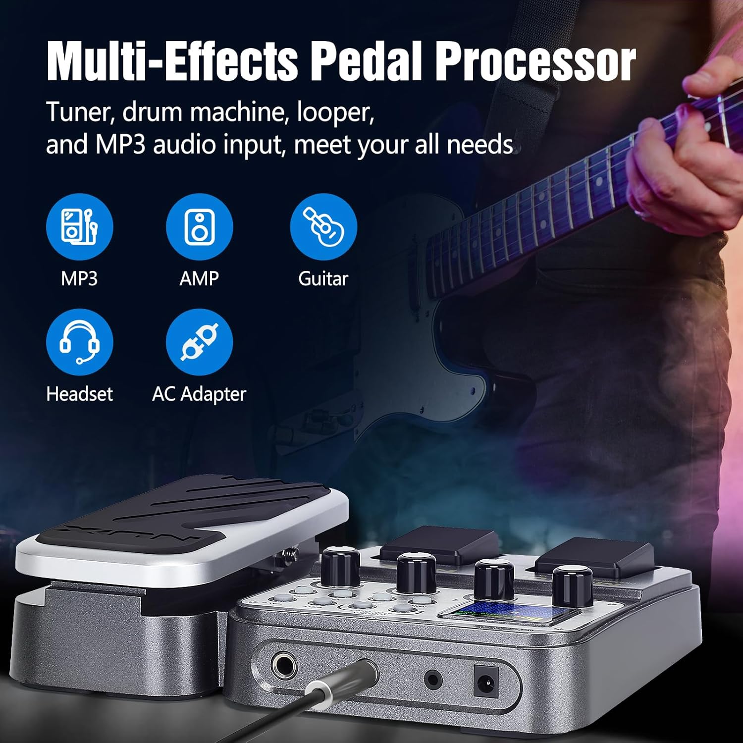 MG-100 Professional Multi Effects Guitar Pedal, Electric Guitar Effects Pedal with 58 Effects, Guitar Effects Processor with Wah Pedal for Sound Di Box Electric Guitar Bass Loop Amplifier Tube Pedal