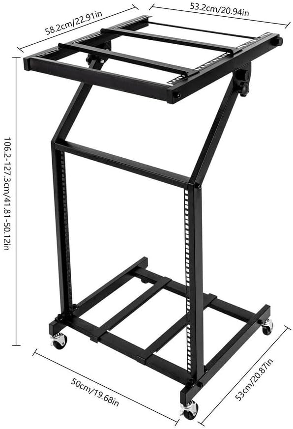12U DJ Mixer Stand Stage Cart & Adjustable Rack Mount Studio Equipment DJ Rolling With Wheel,Pro Audio Recording Cabinet Perfect for Office Home Stage or Studio Music Show