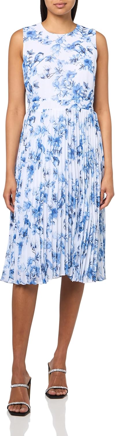 Anne Klein Women's Jewel Neck Pleated Skirt Midi Dress