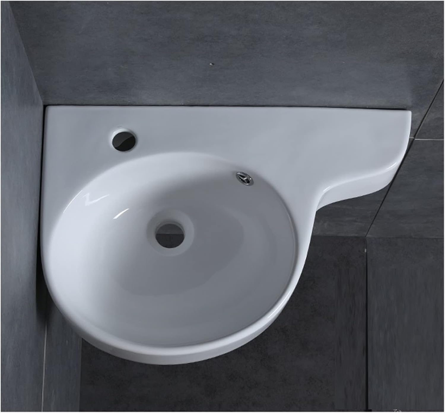 WASHLA Bathroom Sinks Wall Mount Corner Bathroom Sink White Mini Triangle Porcelain Ceramic Apartment Wall-Mounted Bathroom Sink Bowls Vessel Sink, Left Hole