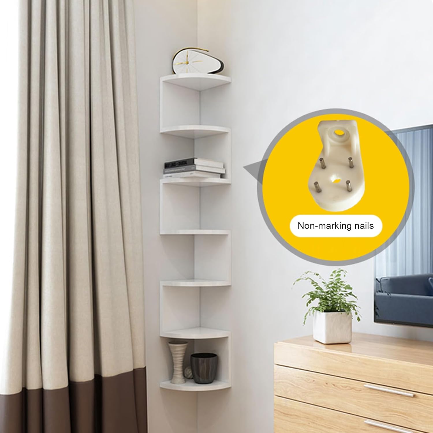 Corner Shelf, 7 Tier Floating Shelves for Wall, Wall Mount Corner Shelves for Bedrooms and Living Rooms, Easy-to-Assemble