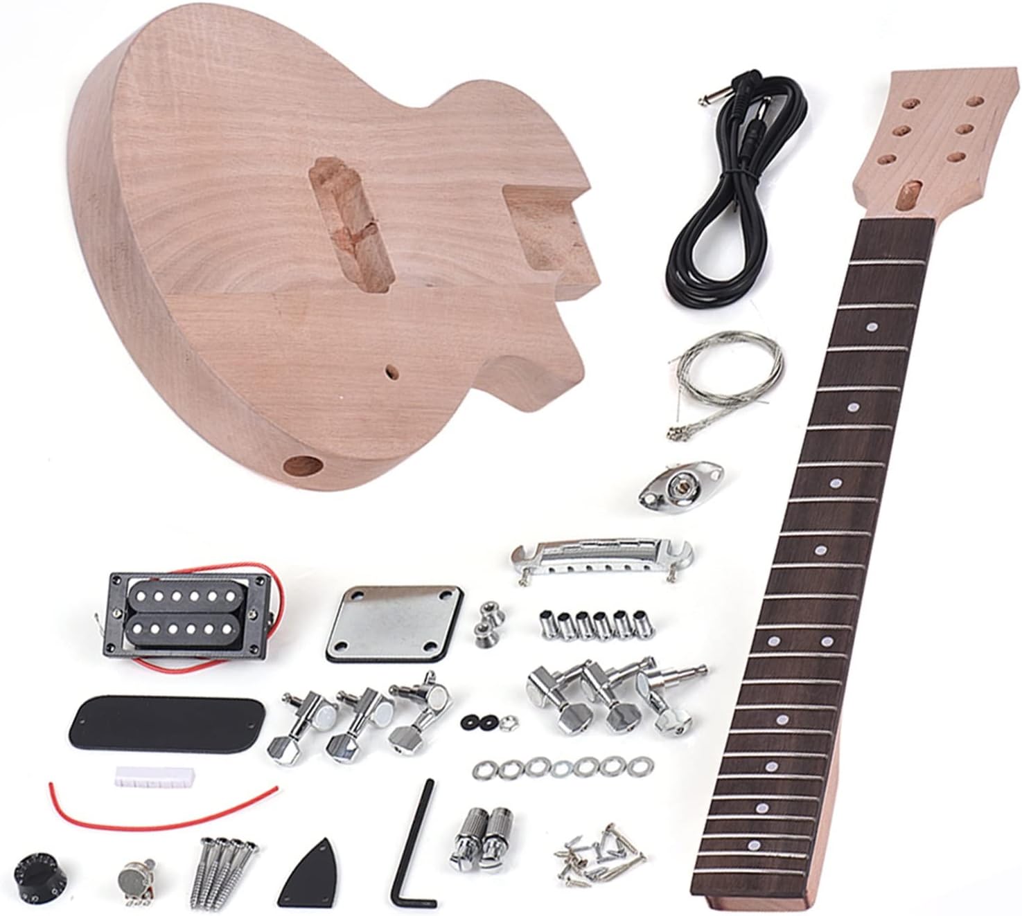 TSTS Children Unfinished DIY Electric Guitar Kit Mahogany Body & Neck Rosewood Fingerboard Single Dual-Coil Pickup Unfinished Electric Guitar Kit