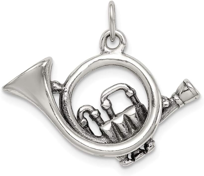 Solid 925 Sterling Silver Antiqued French Horn Charm