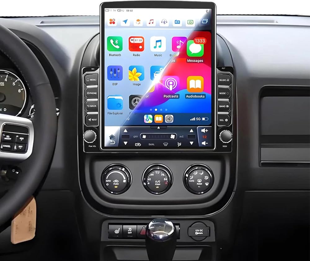 PHEZEN 9.7 inch Touchscreen Car Stereo Fit for Jeep Patriot 2009-2017, Android 14 Double Din Car Radio with Carplay & Android Auto in-Dash Navigation BT Mirror Link WiFi Backup Camera 4+64G