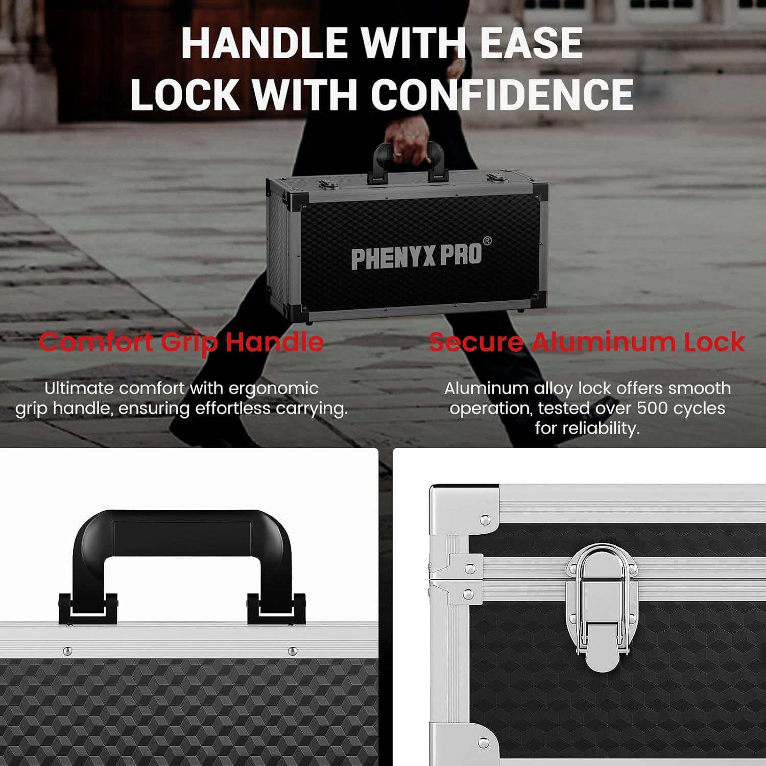 Phenyx Pro Equipment Storage Case, Carrying Case with Customizable Pre-Diced Foam, Aluminum Alloy Frame, Perfect for Wireless Microphone Systems (PCSE-XL)