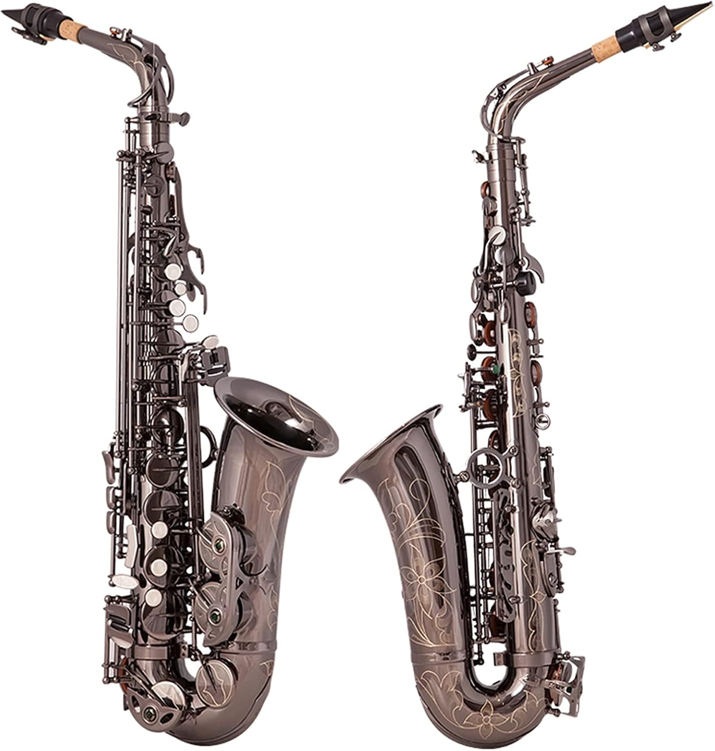 Saxophone Set EB Alto Saxophone Sax Brass Lacquered Black Nickel 802 Key Type Woodwind Instrument with Padded Carry Case Gloves Cleaning Cloth Student Saxophone