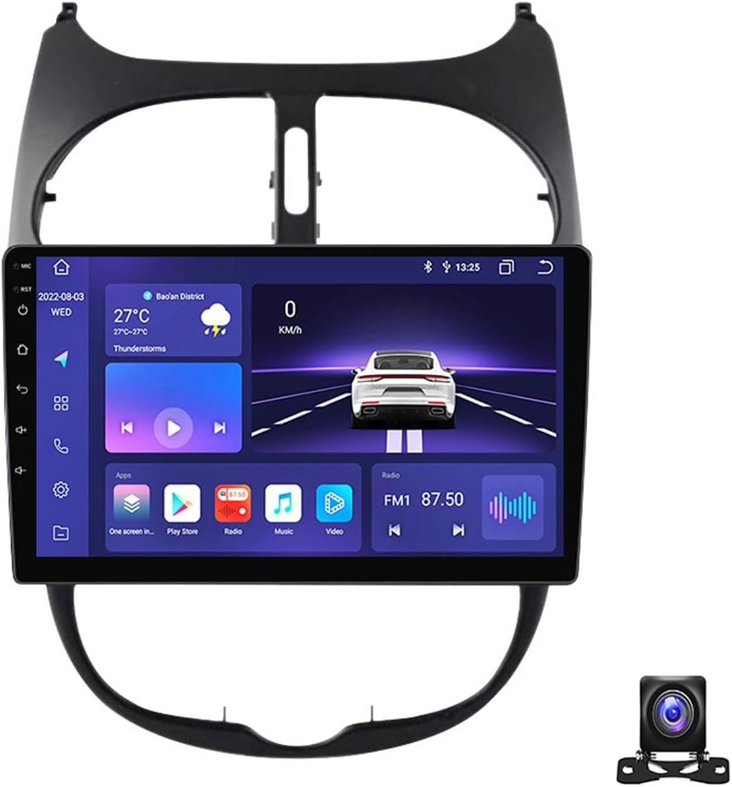 9 Inch Car Stereo Double Din Radio Compatible with Peugeot 206 2004~2008 Car Multimedia Navigation Compatible with Carplay Android Auto, Navigation, SWC, Backup Camera,M800S 8G+256G
