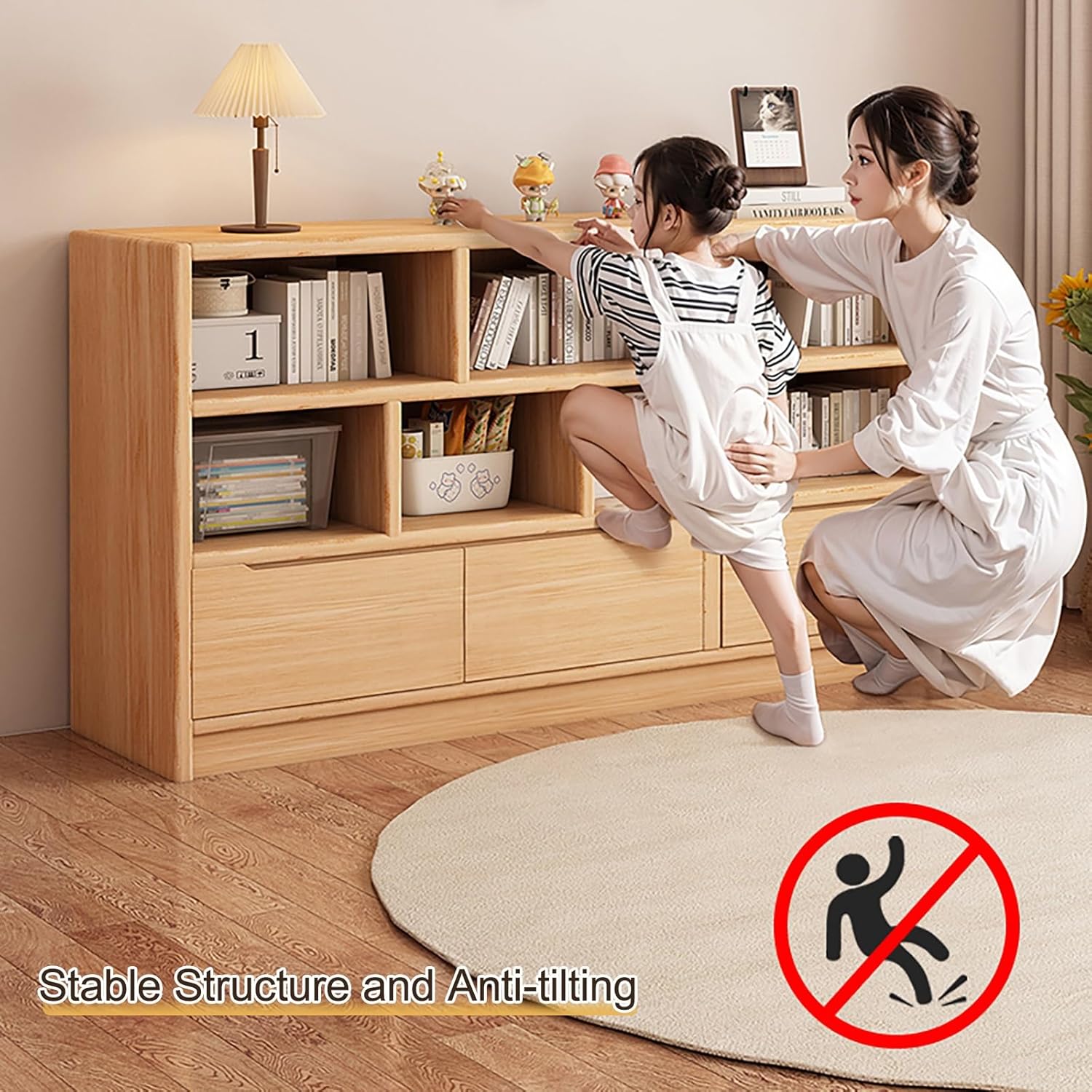 Modern Short Bookshelf with Cabinet Wood Bookcase with 3 Drawers, Large Display Shelf Book Shelf Freestanding Display Rack Shelving Unit(Brown,100cm/39.4in)