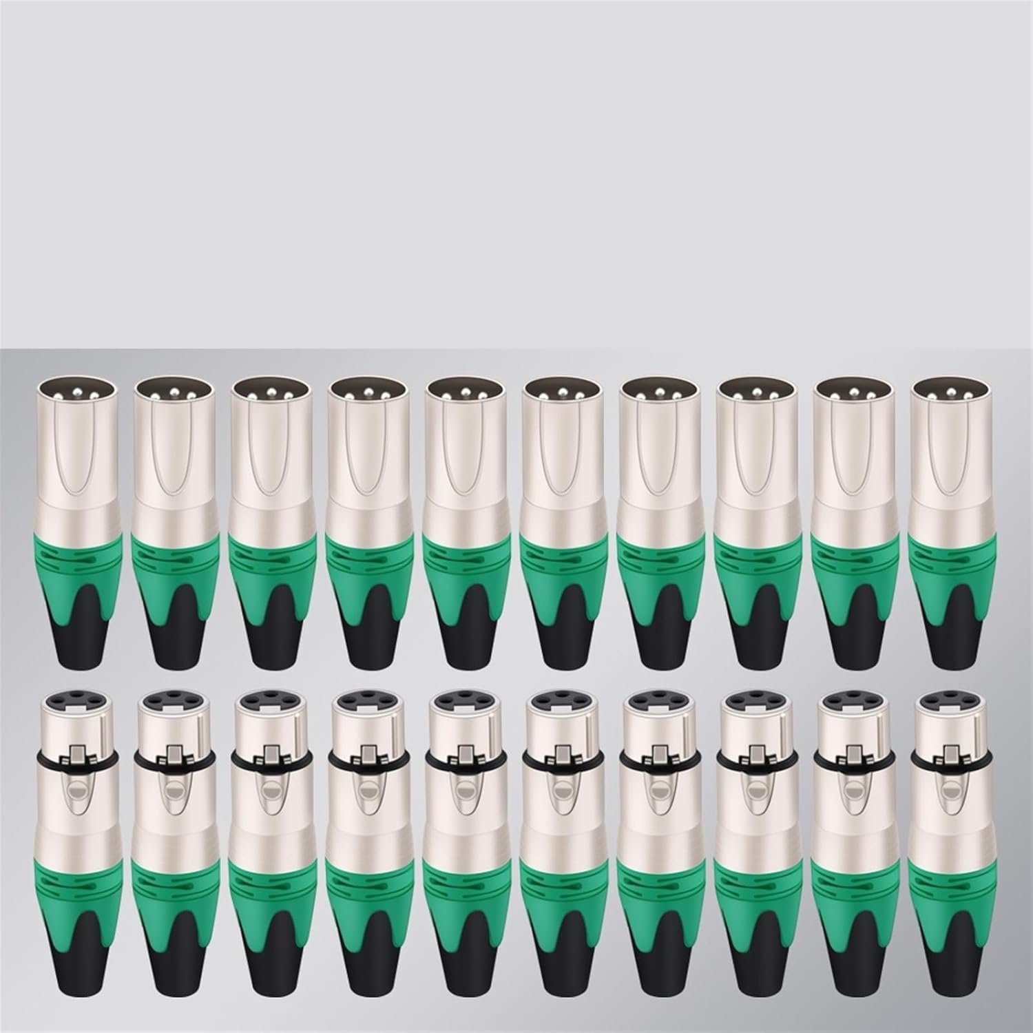 20Pcs/10sets 3 Pin XLR Female Jack Male Plug Professional 3 Pole XLR Socket Plug Microphone Cable Terminal Wire Connector Silver (Color : 10xM 10xF-Green-S)