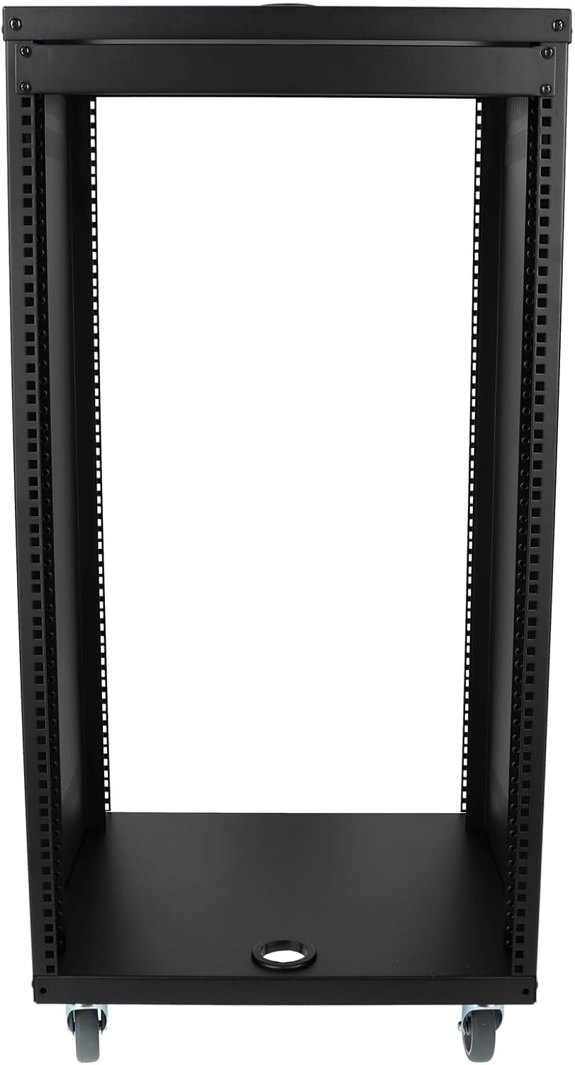 Rockville RR20U 20U Live Sound/Recording Studio Rack Case with Wheels, Reversible Rack Rails, Front & Rear Mounting, Cable Management Ports, 440lb Capacity