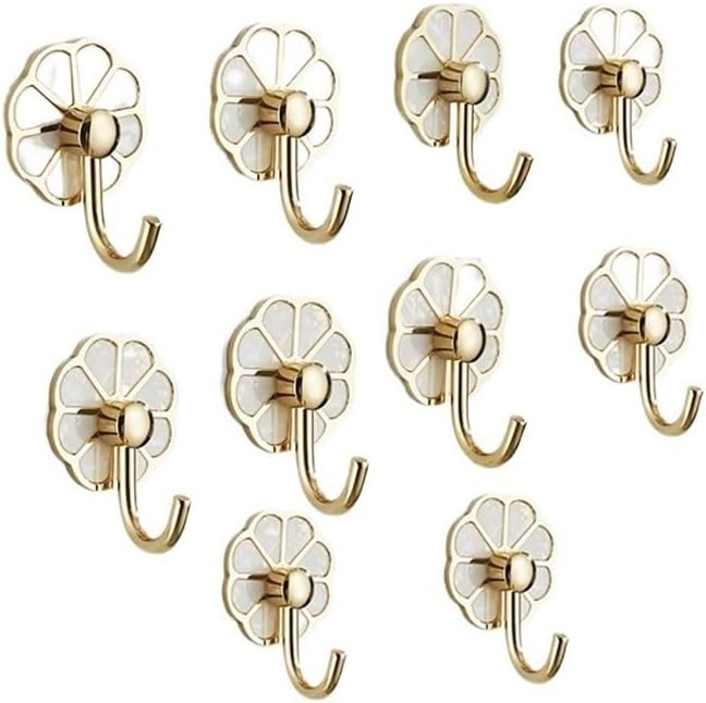 Coat Rack Metal No Punch Hole Coat Hooks Multipurpose Wall Hook for Key, Towel, Bags, Cup, Hat 10 Pack Coat Rack Wall Mount(Gold)